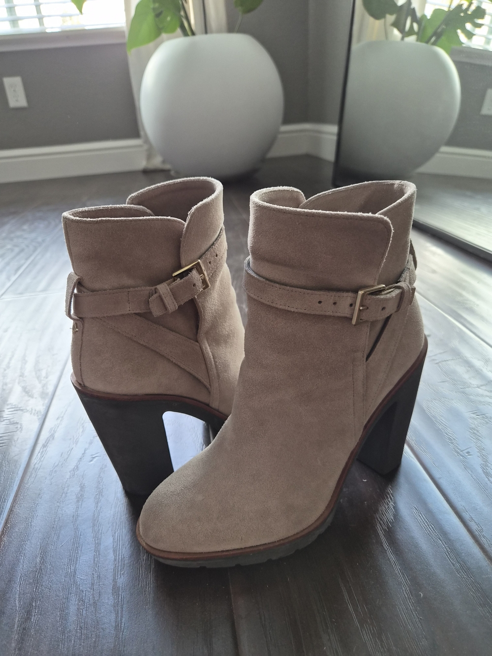 Kate Spade "Gen" Truffle Sport Suede High-Heel Ankle Boots, size 7